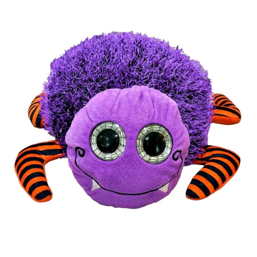 Spider Halloween Plush Purple Orange Stripe Legs Stuffed Animal Big Eyes 15 Inch